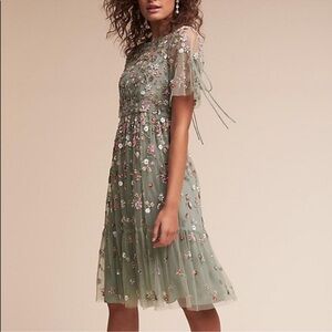 Needle & Thread Floweret Embellished Sage Green Midi Dress